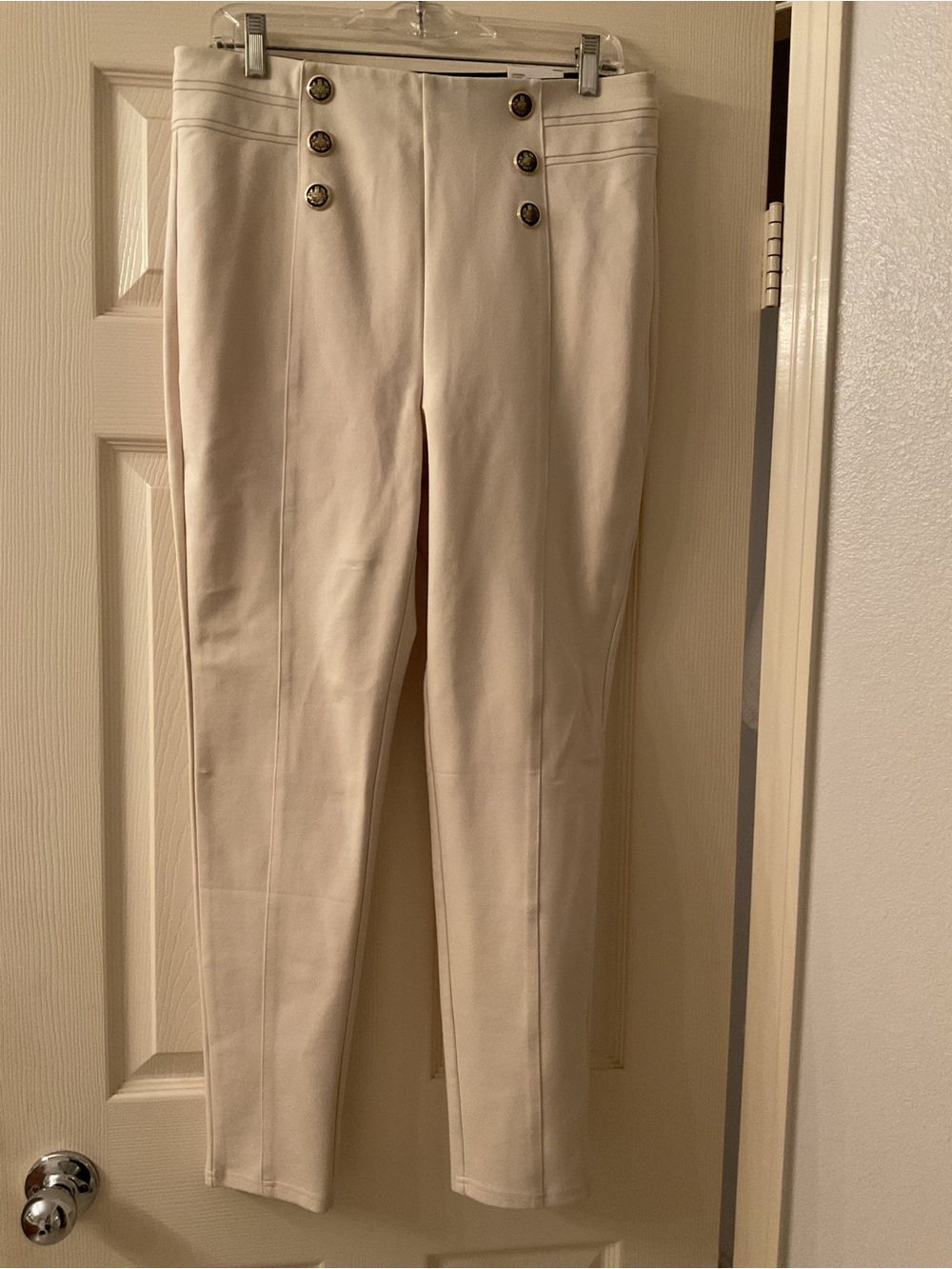 Zara Cream High-Waist Button Front Leggings